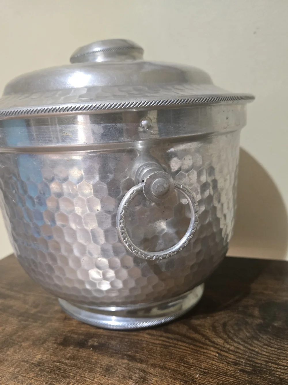 Vintage Mid-Century Hammered Aluminum Ice Bucket with Lid